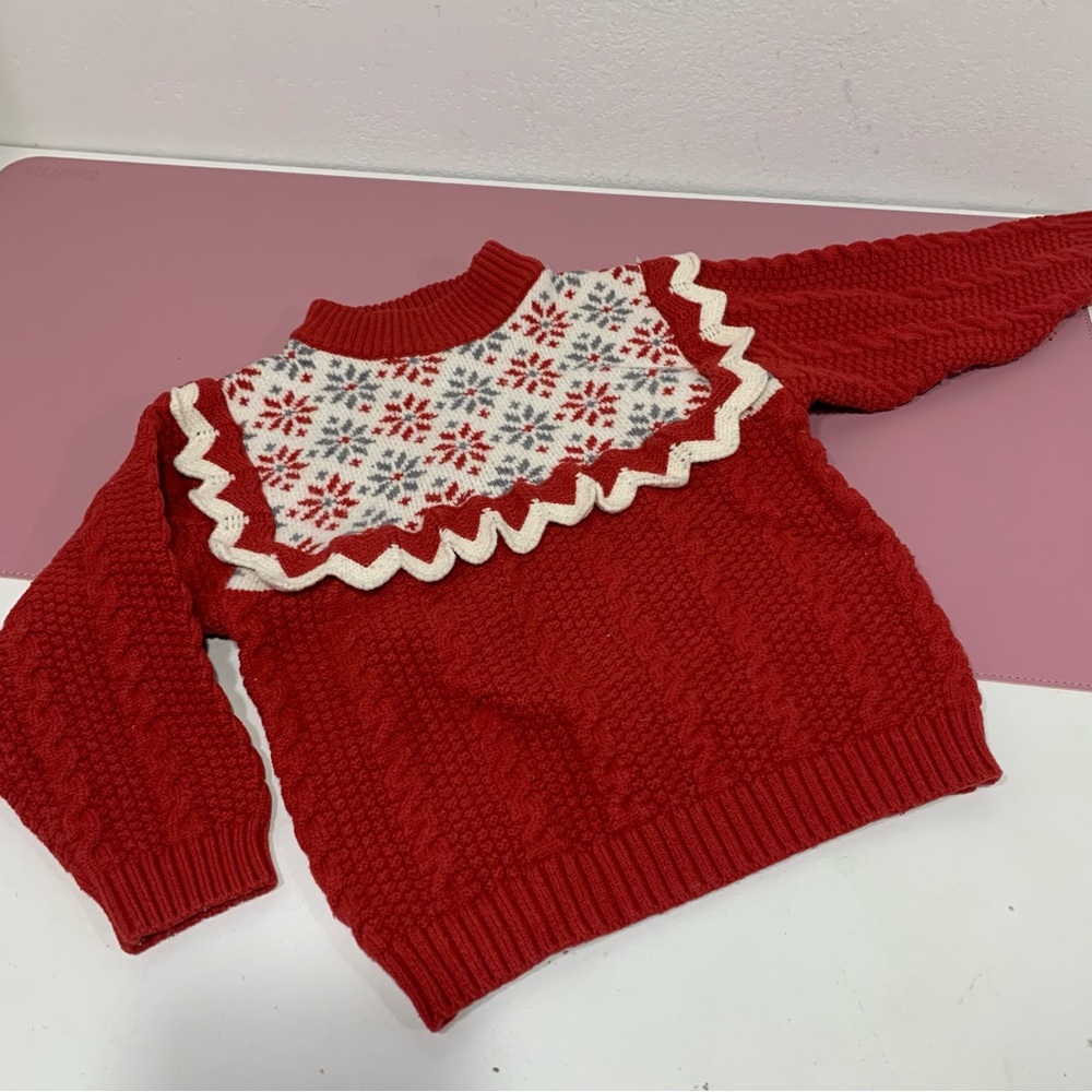 Alex + Nova Snowflake Ruffle Twist-Knit sweater Holiday Winter Christmas